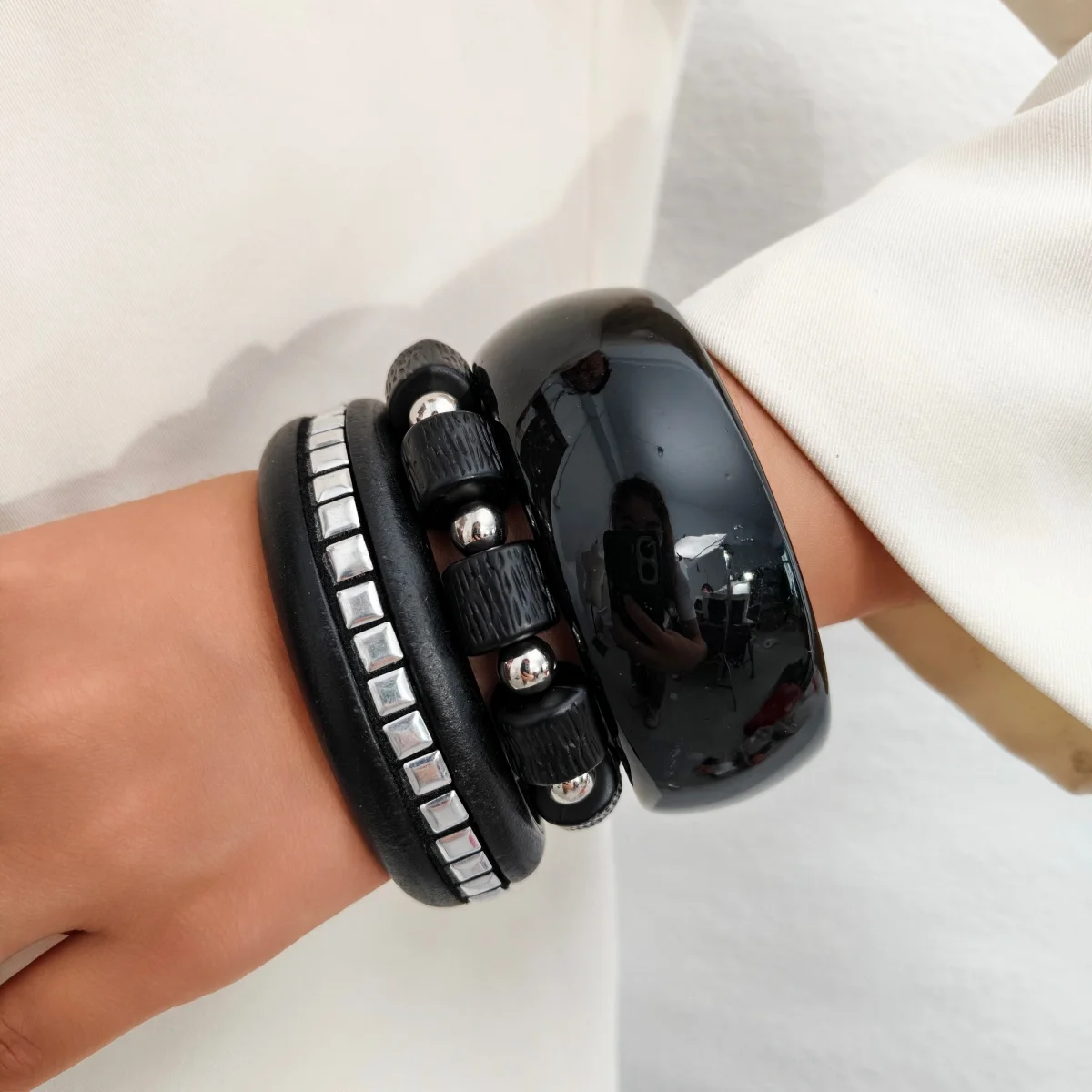 Docona Vintage Acrylic Bracelet Set Geometric Irregular Beaded Bangle Women's Daily Party Jewelry Accessories Gift