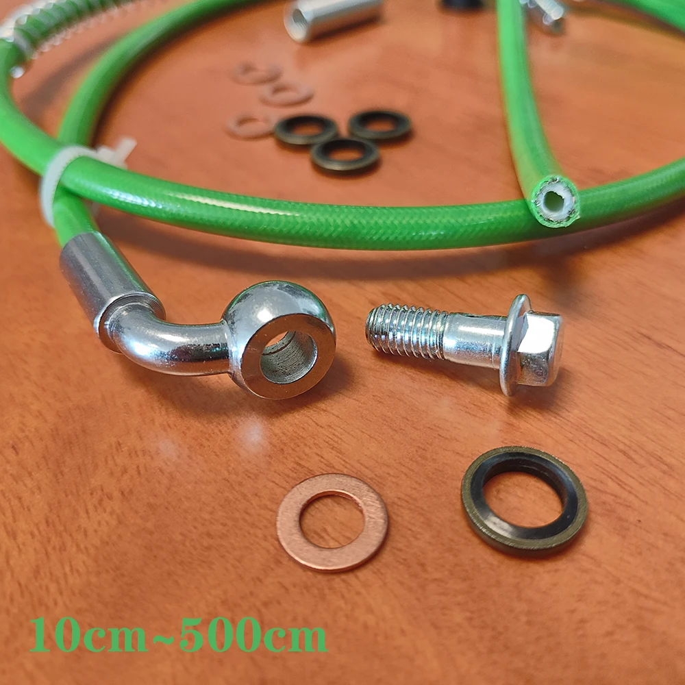 90 ° -90 °   Manguera de línea de freno hidráulico delantero verde, Material de nailon M8/M10 de 10cm-500cm para Pit Dirt Bike ATV Quad Go Kart motocicleta