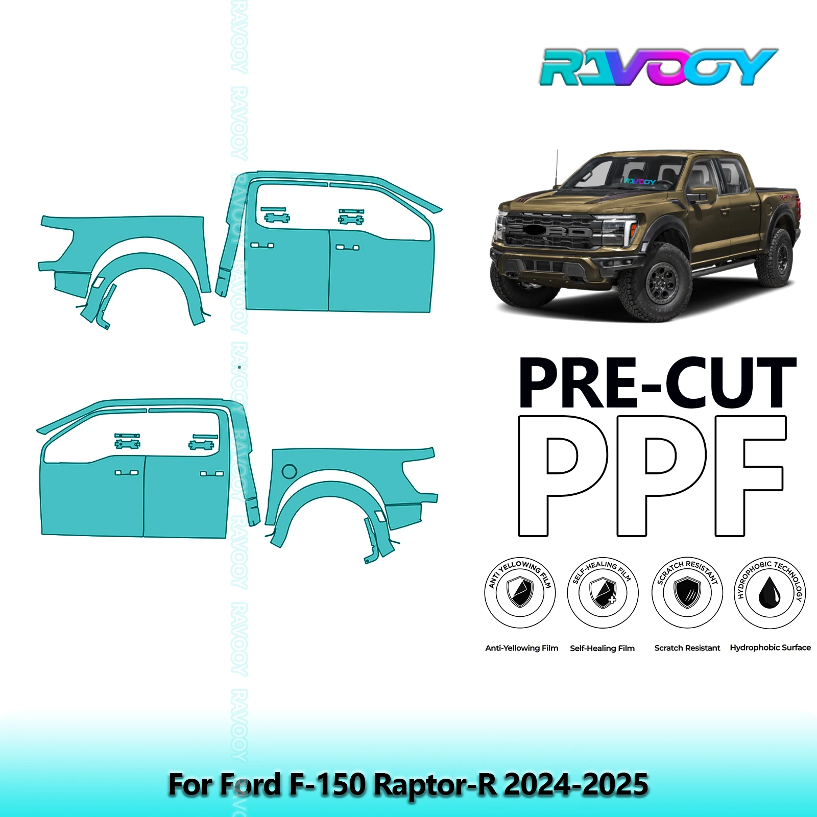 

For Ford F-150 Raptor-R 2024-2025 8.5mil Clear Matte Pre-Cut PPF Door & A/B Pillar Kit TPU Paint Protection Film Set