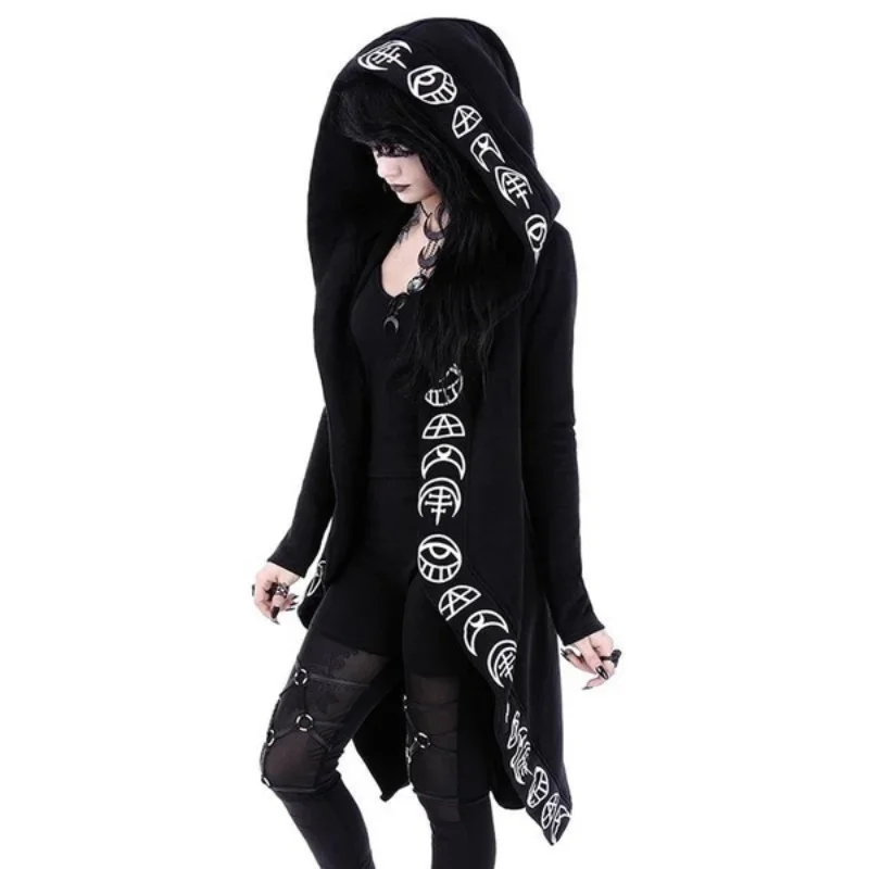 Hot Selling Women\'s Punk Moon Pattern Printed Long Sleeved Cardigan Hoodie Long Style