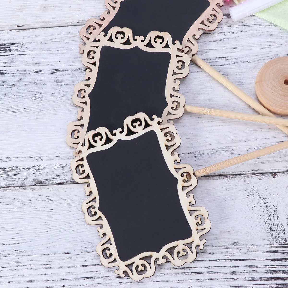 

8 Pcs Mini Wooden Chalkboard Set Reusable Wedding Party Table Signs with Holder Stand Wipeable Water Pens Decor