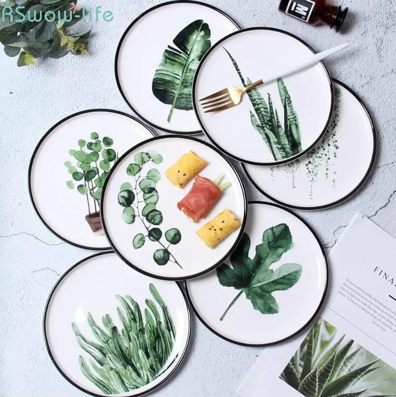 

Nordic Green Leaf Creative Ceramic Plate Western Dish Steak Dish Tableware Home Kitchen Supplies