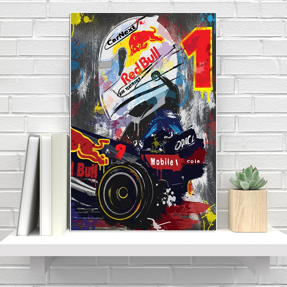 لوحة الفورمولا سباق الجائزة الكبرى بطل فيرستابين الكتابة على الجدران قماش اللوحة المتسابق صورة المشارك سباق التوضيح جدار الفن غرفة ديكور