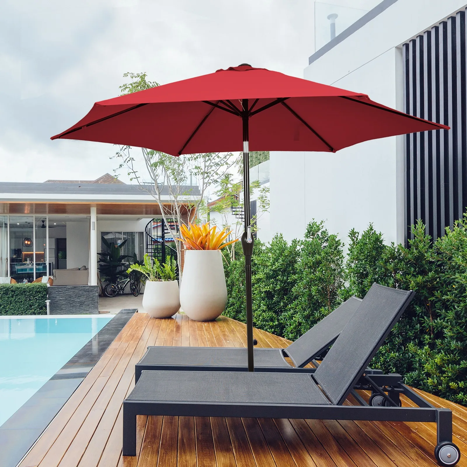 

10 ft Patio Umbrella Market Table Umbrella Yard Outdoor w/ 6 Ribs Burgundy