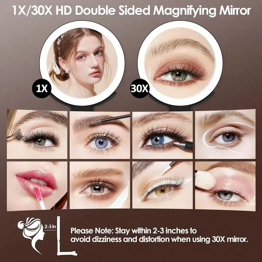 

1X/30X HD Double Sided Magnifying Mirror With Light, Dimmable Touch Screen, Adjustable Foldable Makeup Mirror