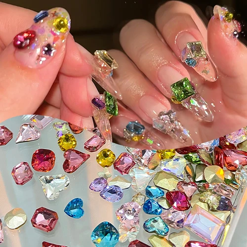Imagen 2 del producto 20 piezas de diamantes de imitación coloridos para uñas, cubo de corazón transparente de hielo, piedras de cristal en forma de azúcar, decoración 3D para uñas, joyería para manicura DIY