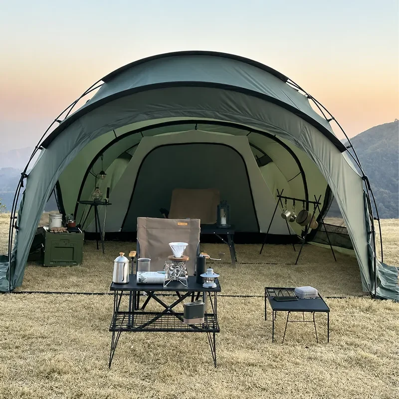 Outdoor Camping Tent with Chimney Port 70D Nylon Blackened Spherical Design Heightened Structure for Small Group Glamping
