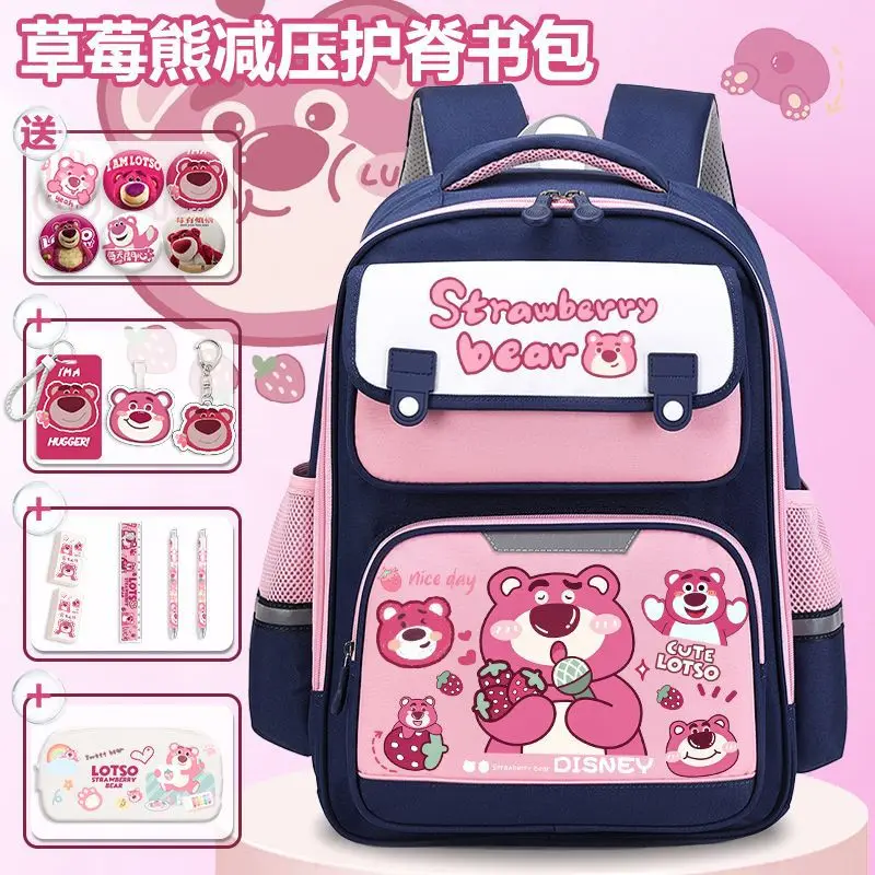 Sanrio-mochila escolar con diseño de oso de fresa para niña, morral protector de gran capacidad para descompresión de la columna vertebral, bonito dibujo animado, novedad