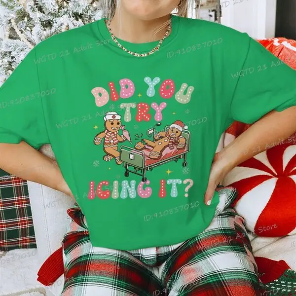 "هل أن تحاول أن تجليدها؟" النساء الرجال عيد الميلاد الزنجبيل تي شيرت أزياء عطلة حزب الكرتون Crewneck للجنسين عيد الميلاد الملابس هدية #1