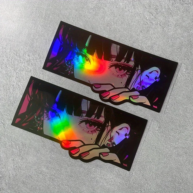 สติกเกอร์โฮโลแกรมลายการ์ตูนสาวอนิเมะ 2 ชิ้น/ชุด สำหรับติดรถยนต์ รถจักรยานยนต์ ดีไซน์การ์ตูนสะดุดตา สำหรับตกแต่งภายนอก