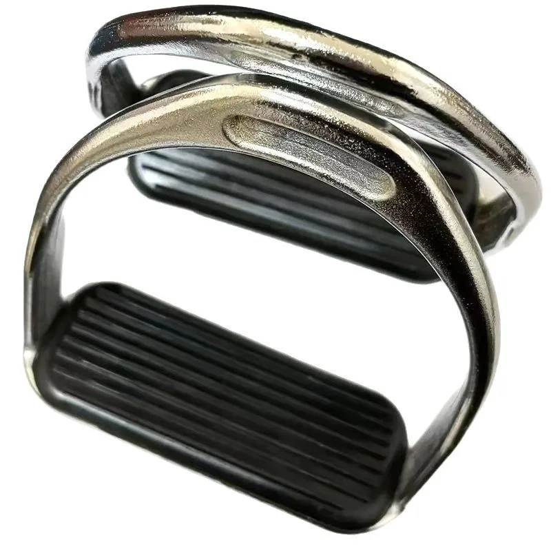 1 زوج الفولاذ المقاوم للصدأ ركاب الحصان معدات ركوب الخيل ركاب الفروسية المضادة للانزلاق وسادة مطاطية الحصان الملحقات