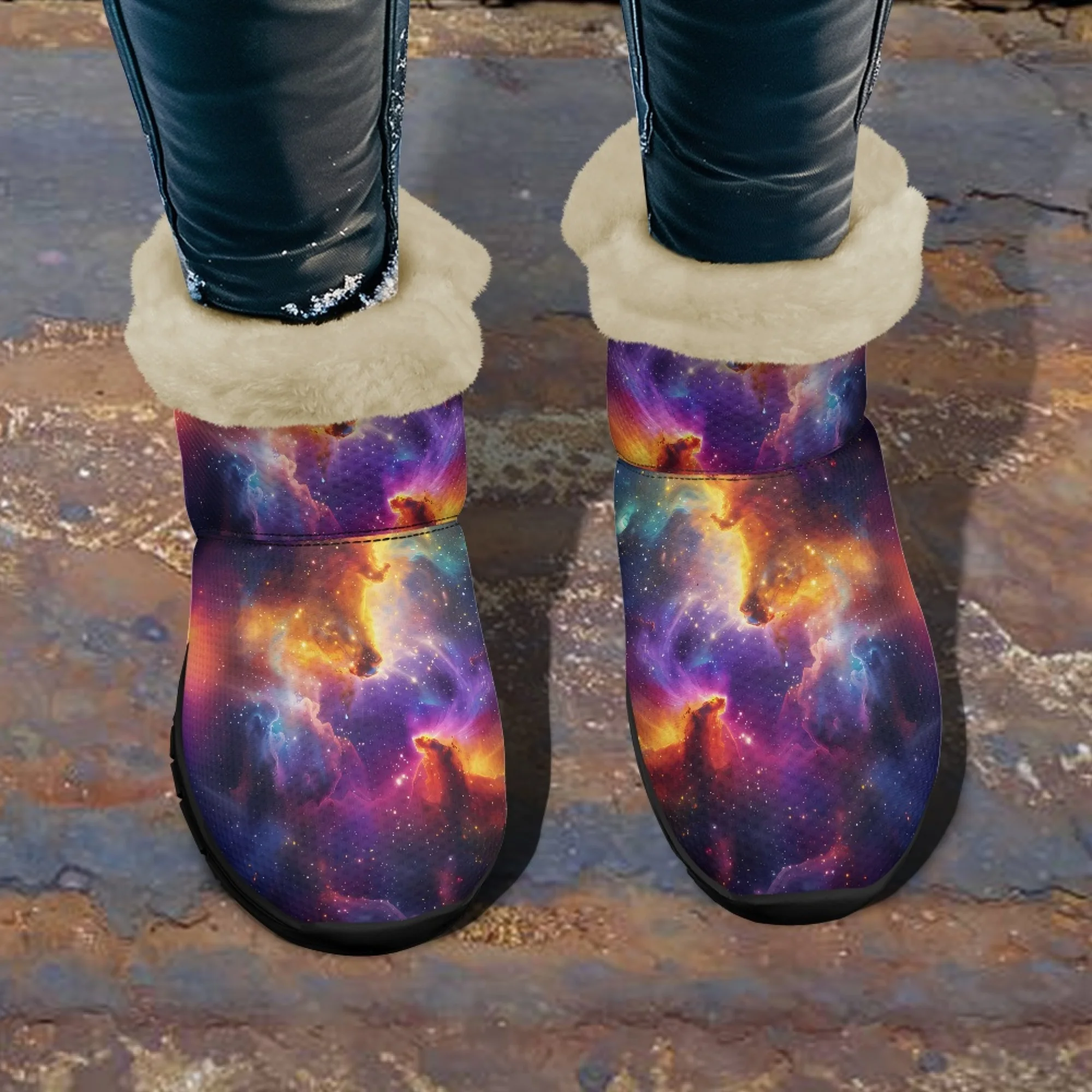 INSTANTARTS Color Galaxy Print Women Snow Boots New Shoes Non Slip Short Plush Boots Lining Warm Winter Shoe Round Toe