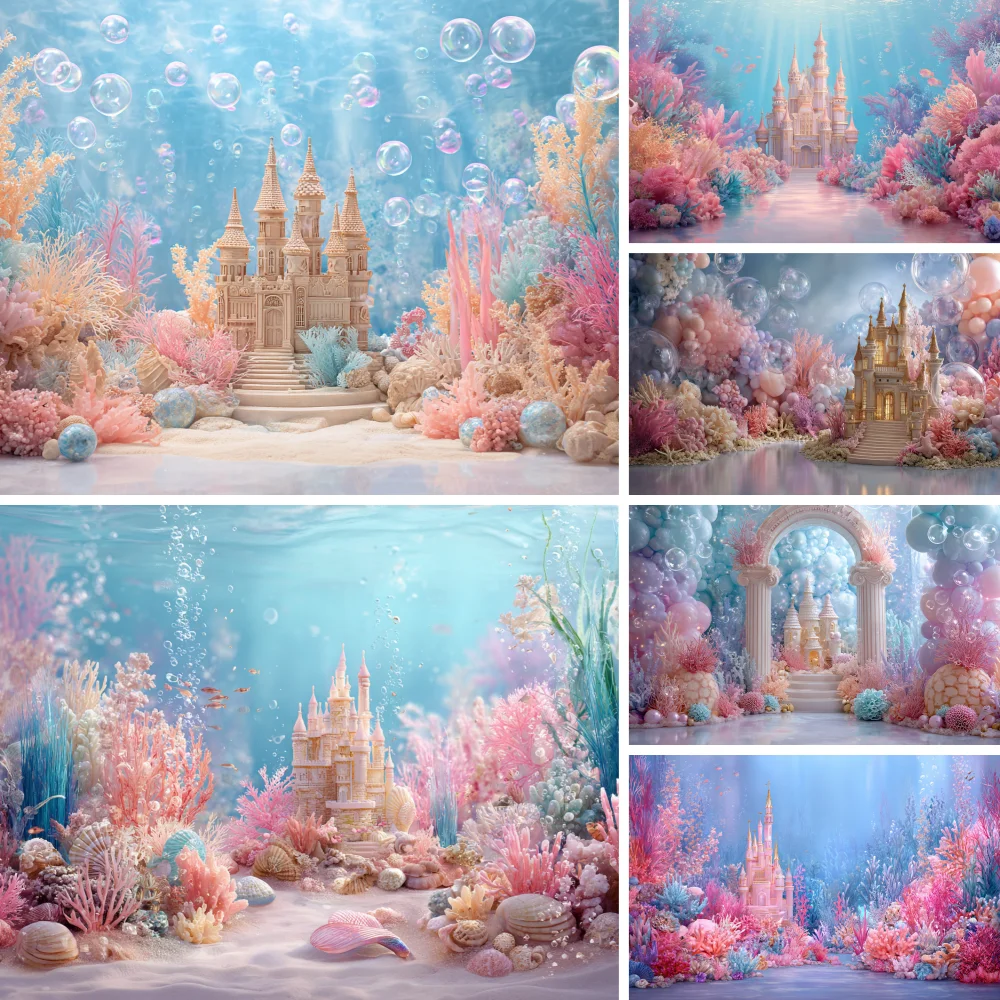 Underwater Mermaid Background Underwater World Castle Girl Princess Birthday Party Decoration Supplies Baby Shower Arrangement