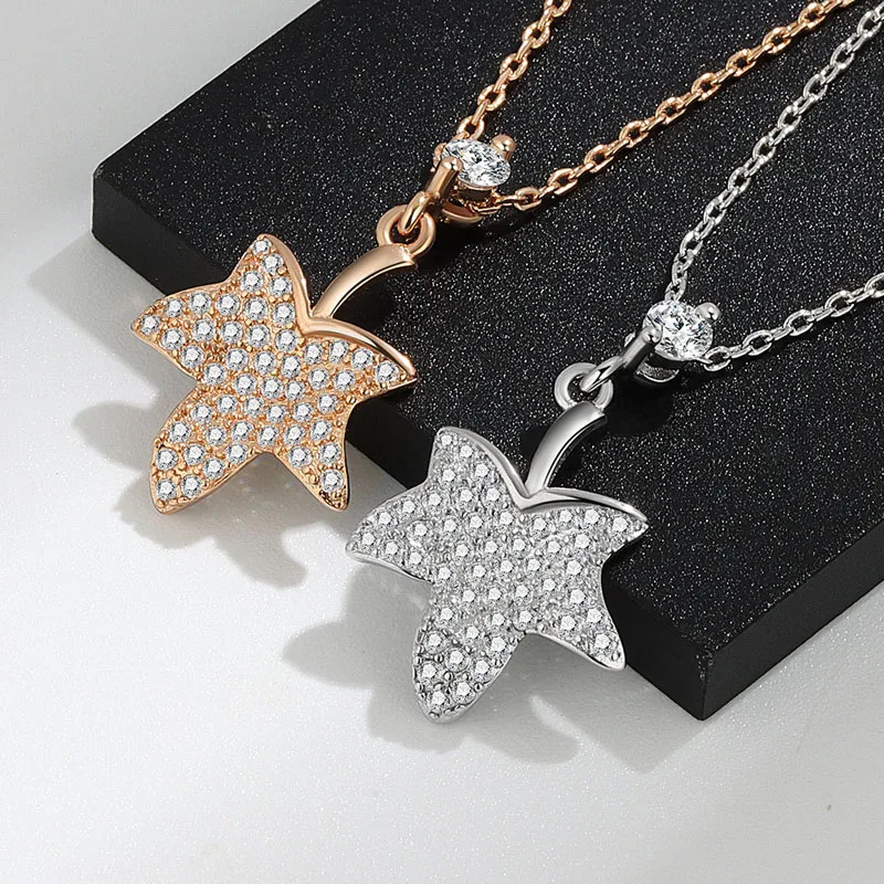 KOFSAC High Quality 925 Silver Maple Leaf Pendant Necklace For Women Luxury Shiny Zircon Necklaces 2022 Girl Fashion Jewelry