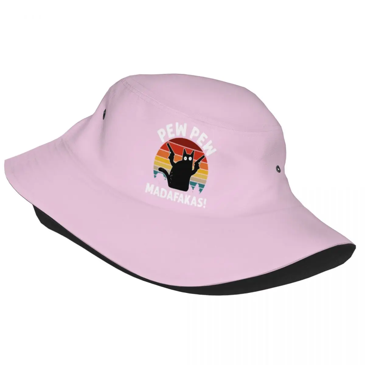 Vintage Retro Black Cat Pew Pew Madafakas Bucket Hat Summer Beach Hatwear Merch Fisherman Caps for Camping Woman Ispoti