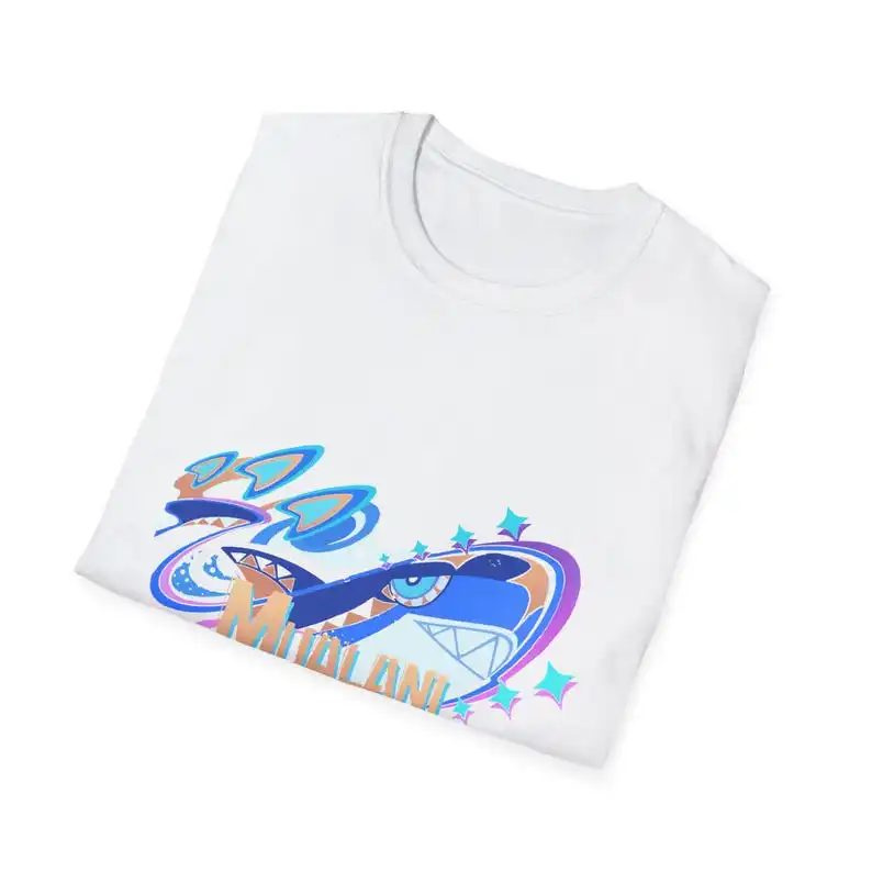 Genshin Impact Mualani and Sharky Surfboard Unisex Softstyle T-Shirt, Subtle Stylish Vibrant Beach Vibes Summer