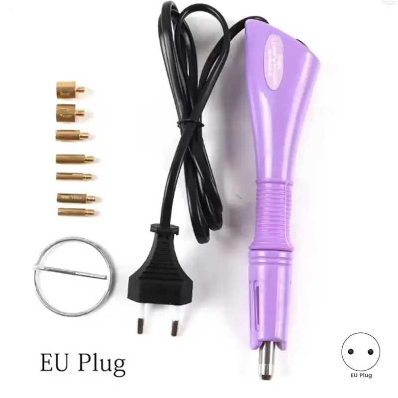 PHFU-EU Plug For Hot Melt Rhinestone Setting Tool, DIY Setting Pen,With Multiple Soldering Iron Tips, For Clothing And Bag Decor