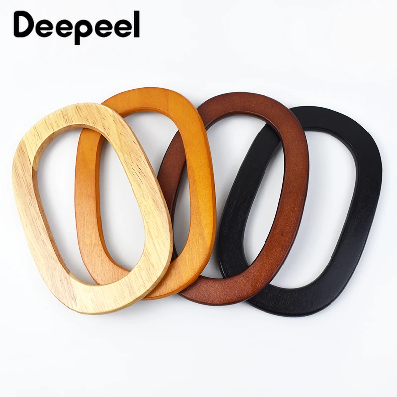 2Pcs Deepeel 16*10.5cm Oval Wooden Bag Handle Ring Handles for Handbag Purse Frame Woven-bag DIY Handmade Sewing Accessories