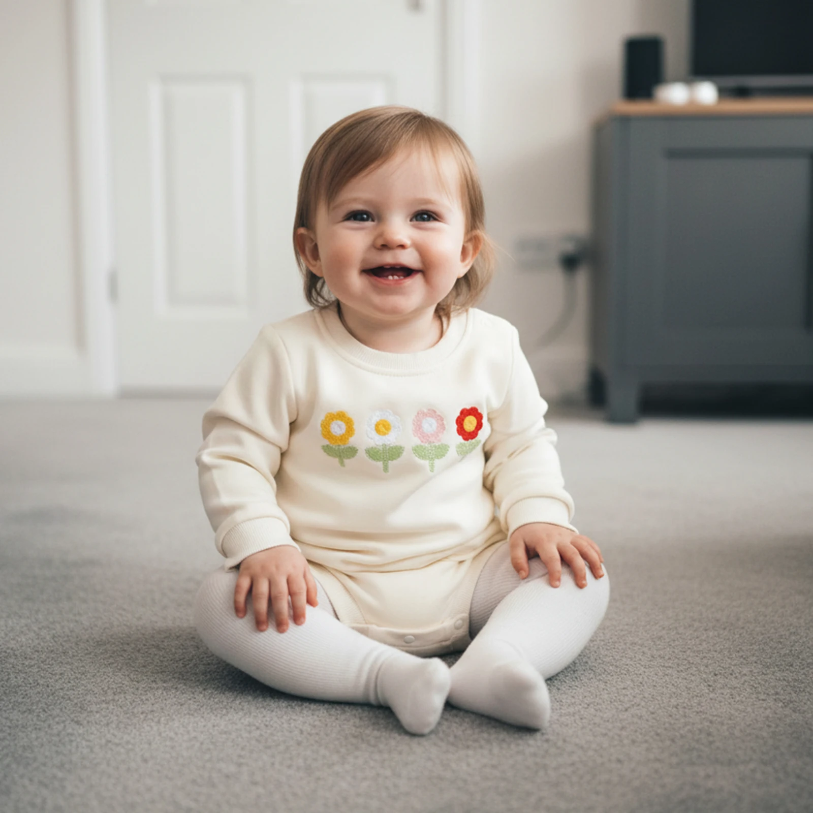 Baby Girls Spring Sweatshirt Romper Strawberry Embroidery Long Sleeve Round Neck Bubble Bodysuits Jumpsuit Clothes