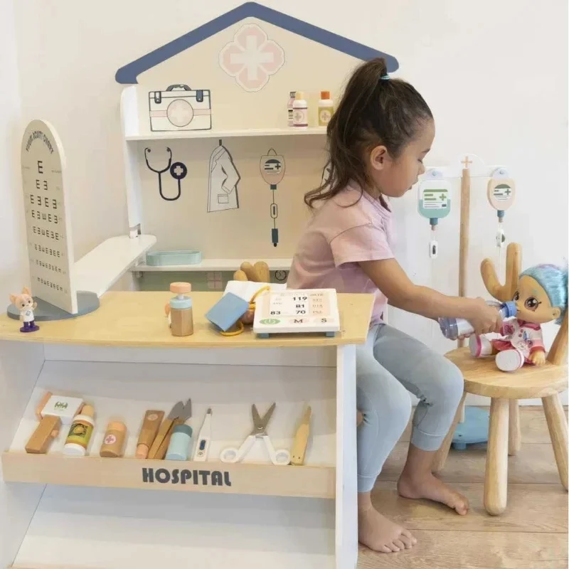 

Montessori Wood Simulated Hospital Dollhouse Kit Magnets Building Blocks Baby Development Games Unique Toy Interactive Toys Gift