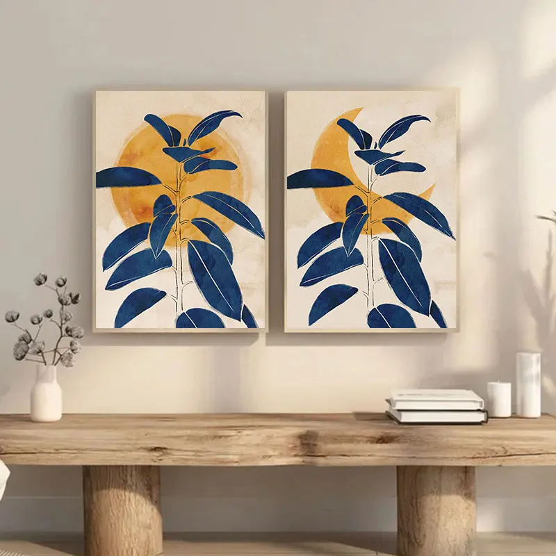 Sun Moon and Leaves Pattern Canvas Art Poster Prints Fashion Wall Decorative Painting for Living Room Bedroom