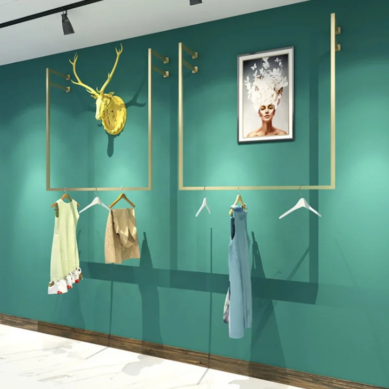 Custom, Fashion Messing Messing Goud Opknoping Kleding Jurk Display Rekken Meubeldoek Winkel Display Stand