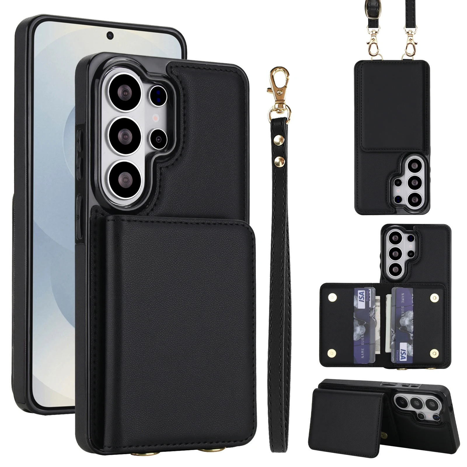 

Shockproof Crossbody Lanyard Leather Card Holder Wallet Case For Samsung Galaxy S26 Ultra S25 S24 A56 A16 A55, Kickstand Cover