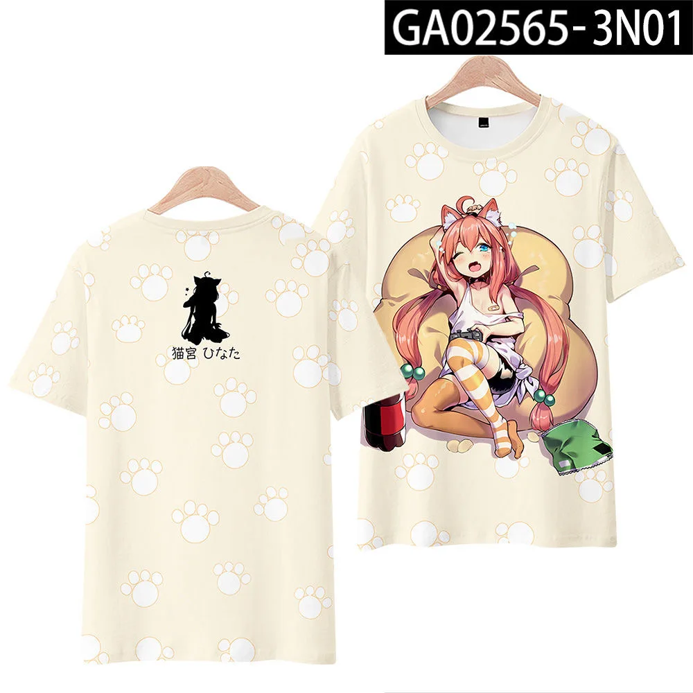 Vtuber nekomiya Hinata 3D เสื้อยืดพิมพ์ภาพฤดูร้อนแฟชั่นแขนแขนสั้นคอกลมสไตล์สตรีทแวร์สไตล์ฮาราจูกุแบบญี่ปุ่นยอดนิยมขนาดพิเศษ