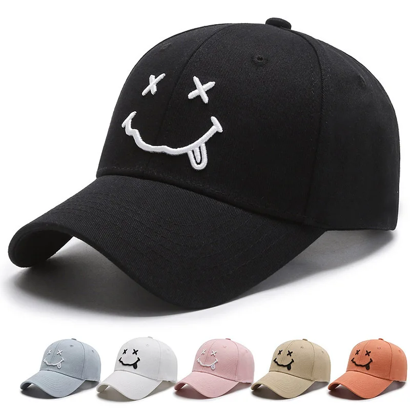 

Dropshipping Smiling Face Hat Cute Happy Mom Dad Teacher Baseball Cap Cotton Embroidered Dad Hat Unisex