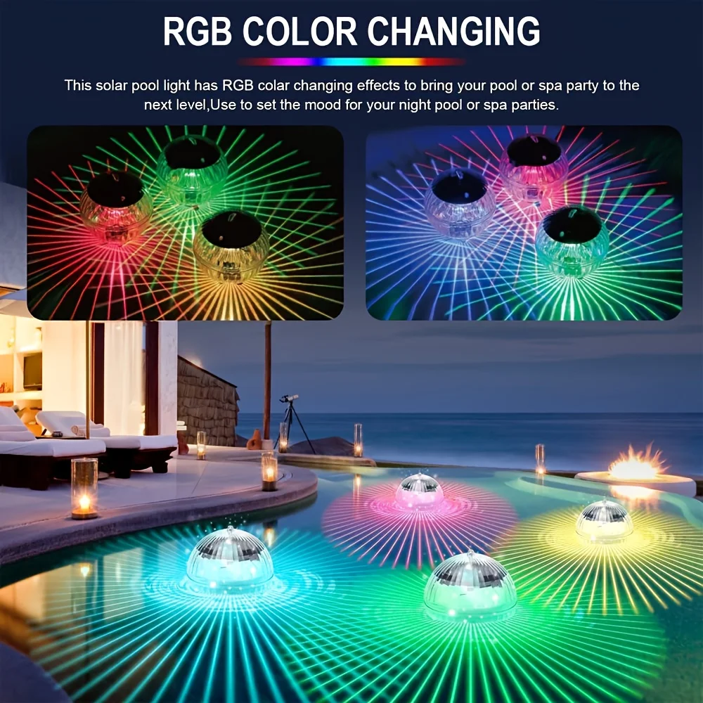

F5 2PCS Solar Floating Swimming Pool Lights Solar LED Lamp Outdoor Color-Changing Fountain Lights IP65 Waterproof Floating Light