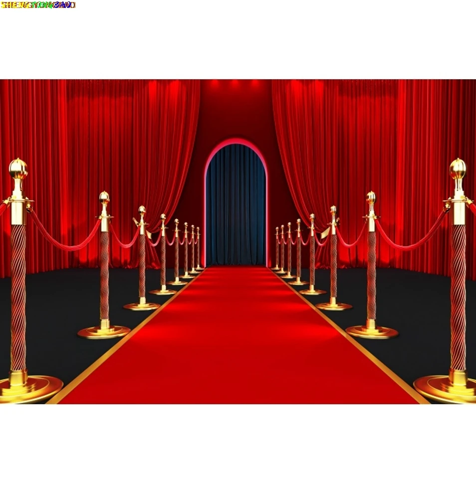 Red Stage Backdrop Carpet Stairway Spotlight Birthday Party Wedding Celebration Portrait Photography Background Photo Studio