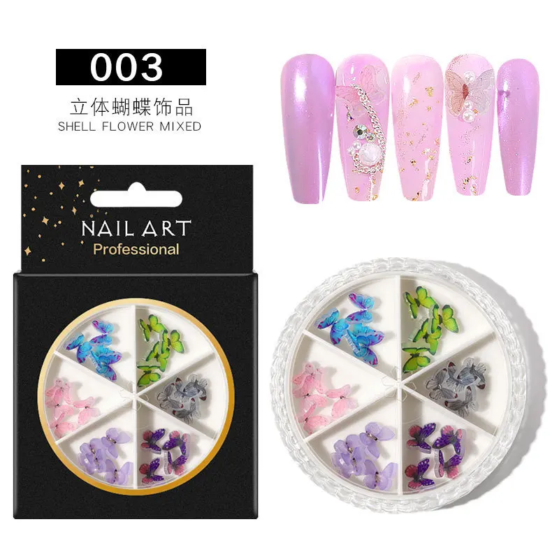 3d Nagels Kunstdecoratie Voor Ontwerp Ab Strass Geklonken Vlinder 6 Raster Gemengde Draaitafel Accessoires Pailletten Manicure