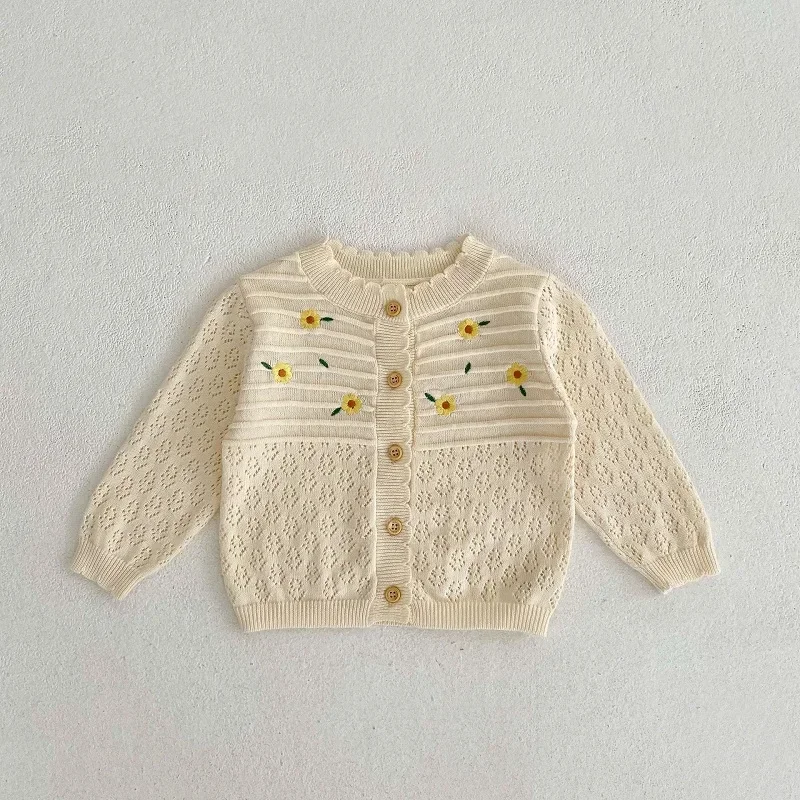 

Cute Newborn Baby Girl Knitted Cardigan Tops 0-3Years Princess Kids Long Sleeve Embroidery Flower Sweater Jacket Outwear Clothes