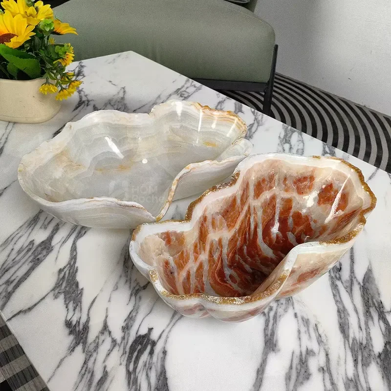 Natural Agate Jade Shell Shaped Bowl Decorative Storage Container for Jewelry Fruit Home Desktop Ornament Gift Shell Shaped