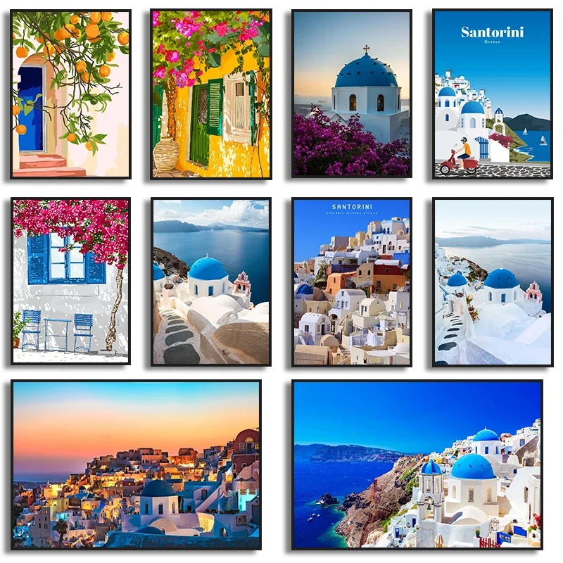 Santorini Greece Island and The Aegean Sea Poster Travel Can