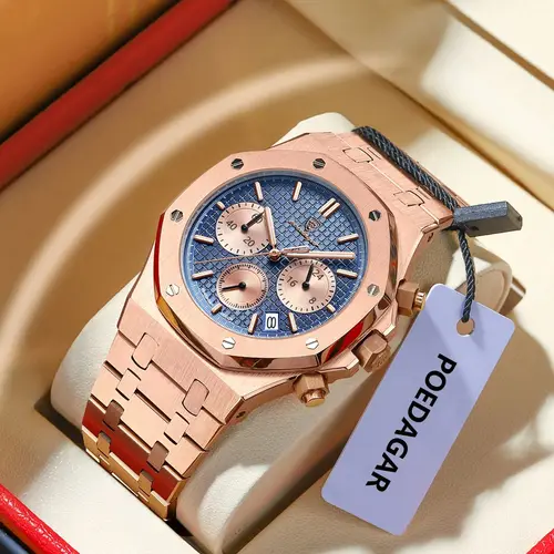 POEDAGAR, relojes de lujo para hombre, cronógrafo con fecha de acero inoxidable, reloj masculino, reloj de pulsera de cuarzo militar luminoso resistente al agua para hombre