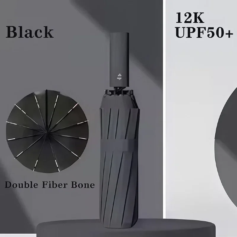 Large 12 Bone Solid Color Automatic Umbrella Light Collapsible Large Format Outdoor Sunshade UV Protection Automatic Umbrella