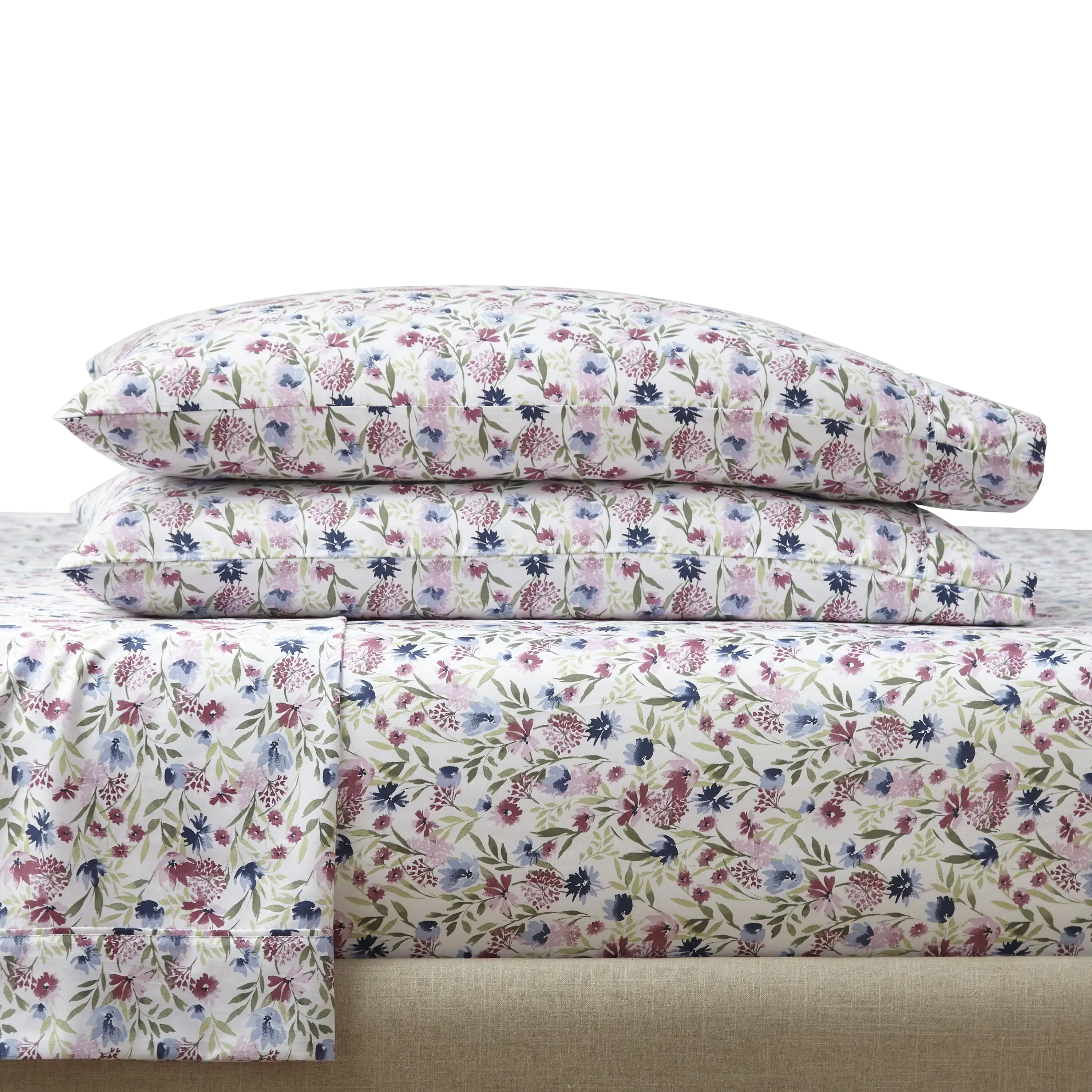 

4-Piece 300 Thread Count Bashful Blooms Cool Cotton Sateen Bed Sheet Set, King