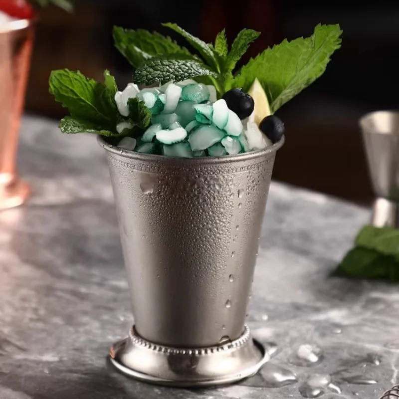 JUSTINLAU 350ml Mint Julep Cup Stainless Steel Cocktail Cup Rolled‑rim Mojito Metal Cup for Cocktails and Whiskey Mixed Drinks view 4
