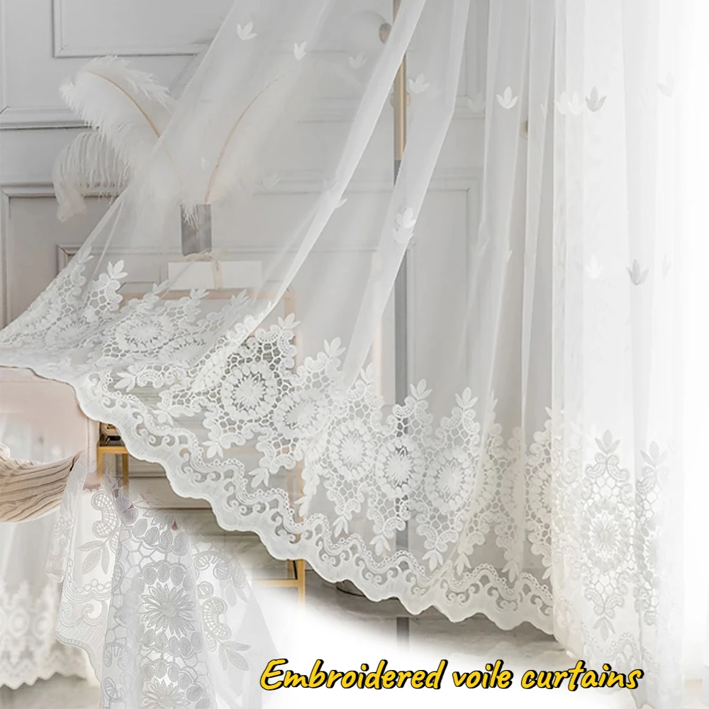 New Simple Embroidery Tulle Curtain The Four Hooks Curtain for Living Room Curtains for Living Room Luxury Cortinas De Ventana