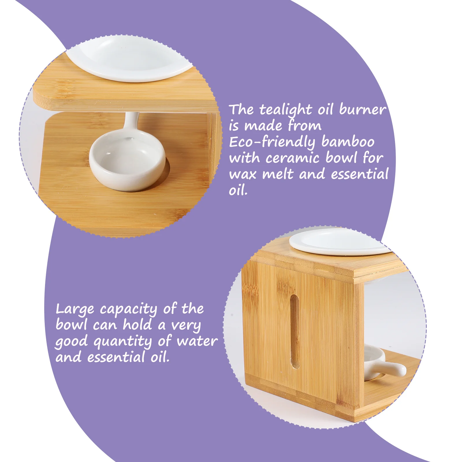 Quemador de aceite esencial de madera, horno de aromaterapia de bambú de gran capacidad para decoración del hogar y la Oficina, quemador de aceite candelita aromática, 2 juegos