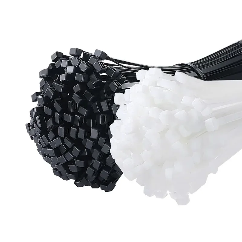 250/500/1000Pcs Self-locking White Black Plastic Nylon cable Zip Ties Fastening Ring Nylon Clamp strap with lock 3*100 4*300MM
