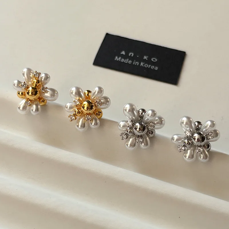 

22026 Korean Wave Retro Zircon Pearl Earrings Fashion Design Women's Versatile Accessories Jewelry Best Friends Gift