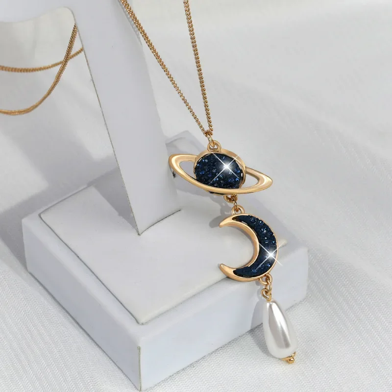 

A new simple and cool style short sweater chain star and moon necklace, sweater chain