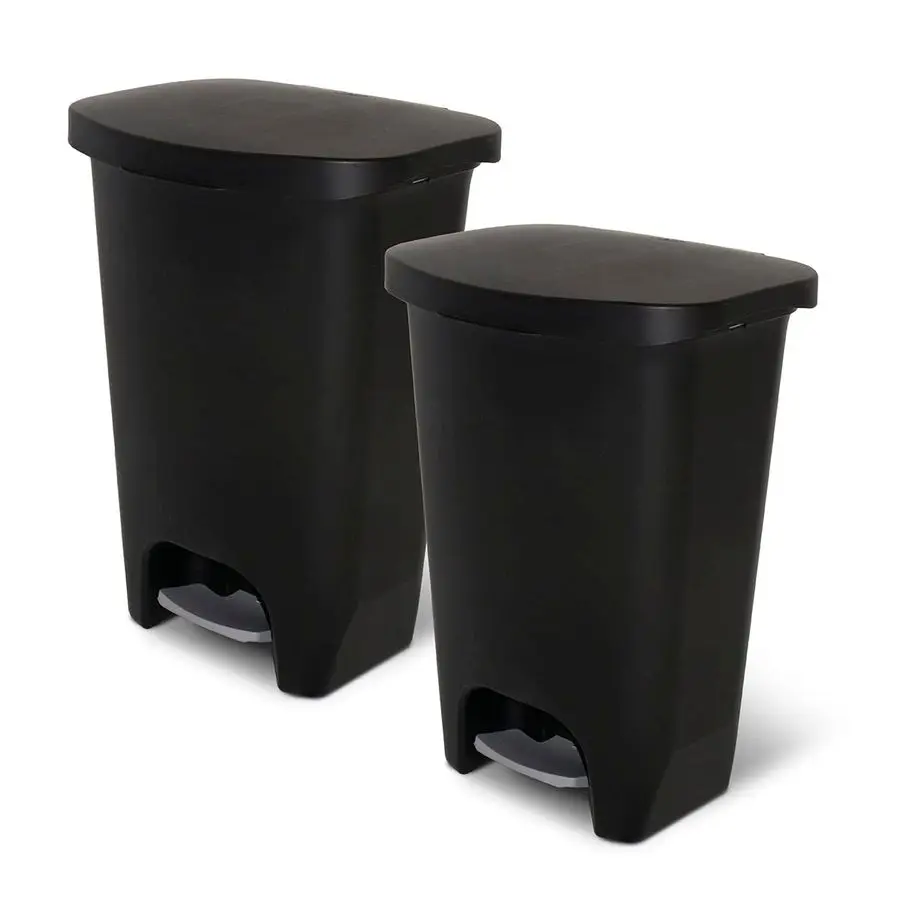 

13 Gallon Trash Can, 2 Pack Plastic Kitchen Waste Bin with Odor Protection of Lid Hands Free with Step On Foot Pedal and Garbage