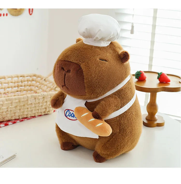카피바라 인형 요리사 카피바라 빵 인형 플러시 장난감 베개 선물 어린이를위한