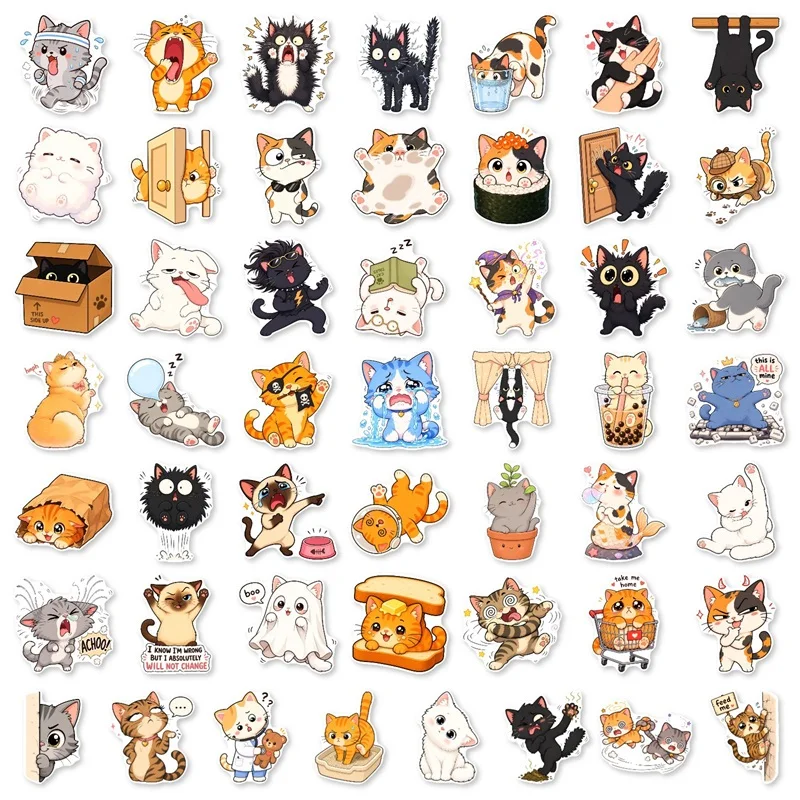 10/30/50PCS Cute Funny Cat PVC Sticker Aesthetic Colored Stationery Decoration Scrapbooking Supplies DIY Hand Accounting