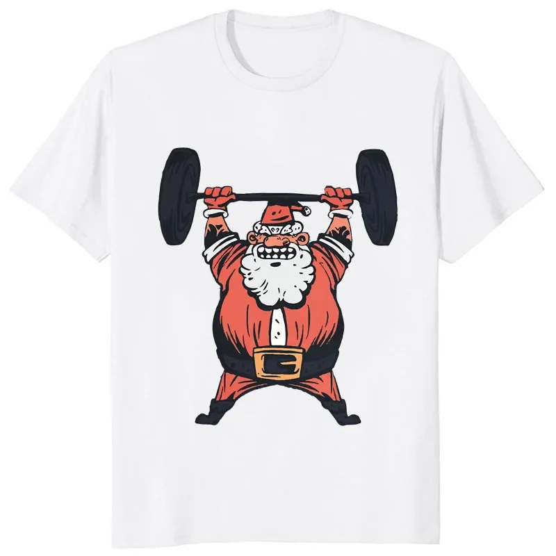 Fuuny Santa Gym T Shirt Merry Christmas New Year Xmas Printed T-shirt Streetwear Women Men Cartoon Short-sleev Ropa Hombre