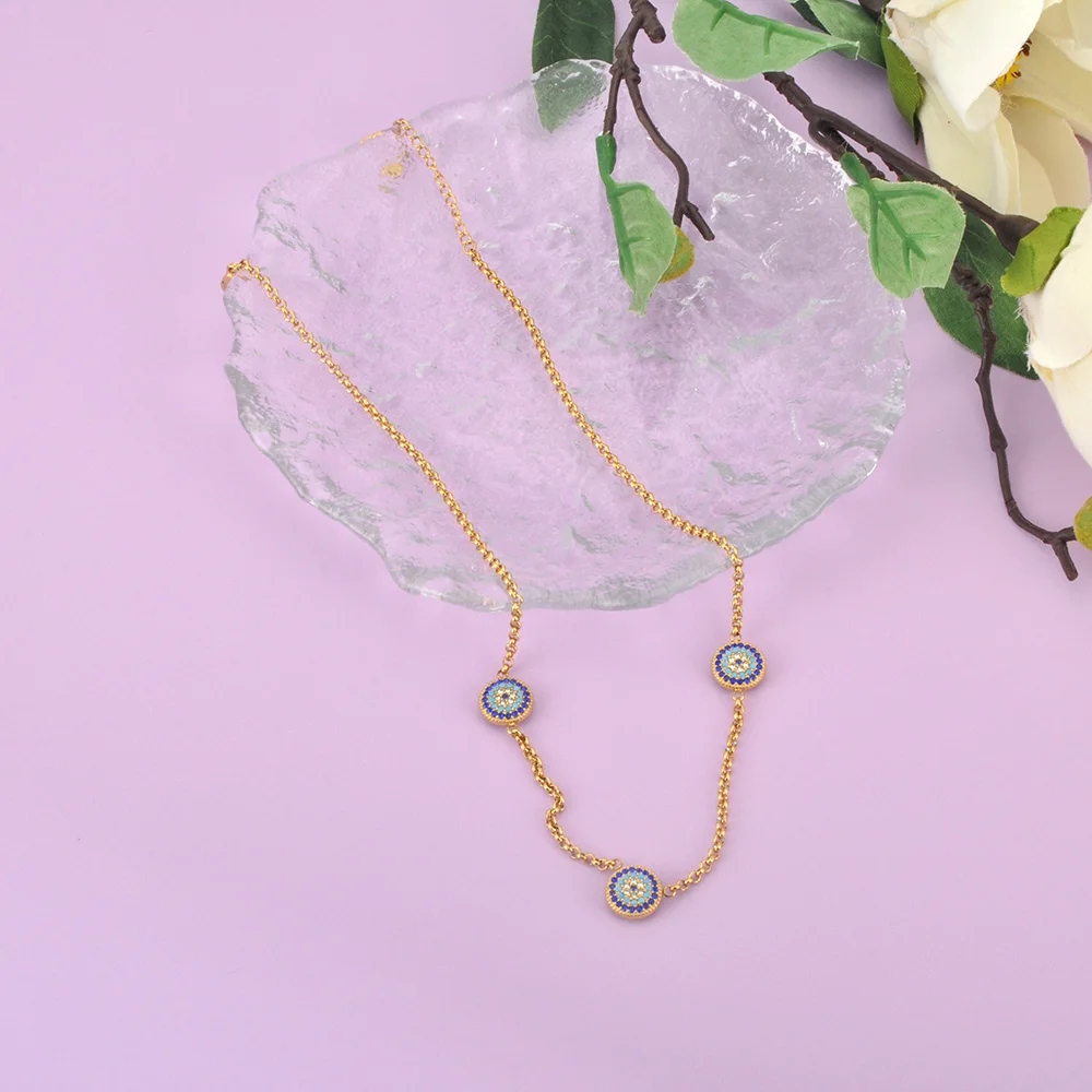 JeeMango 316L Edelstahl Luxus Blau Augen Kubikzircon Kristall Anhänger Halsketten Für Frauen Mode Vintage-Schmuck N25113