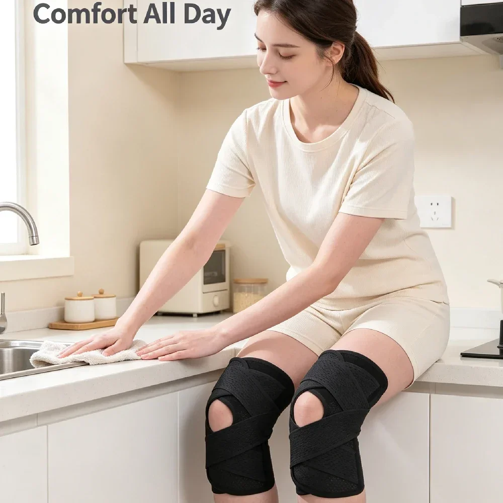 1Pcs Open Patella Knee Brace, Adjustable Meniscus Knee Support with Side Stabilizers, Breathable Knee Wrap for Sports